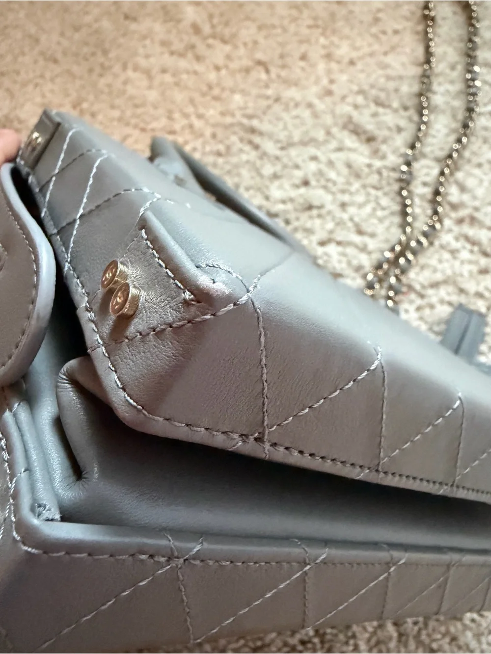 CHANEL Quilted Gray Mini Vanity Crossbody Bag with Gold Chain Authentic
